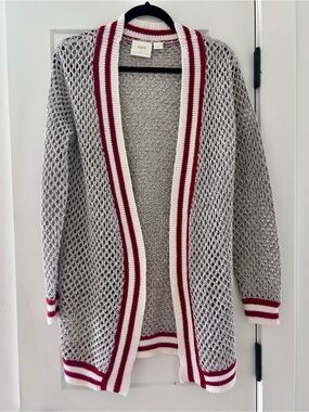 Anthropologie Maeve silver metallic varsity cardigan